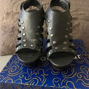 Studded Black Open-Toe High Heel Sandals